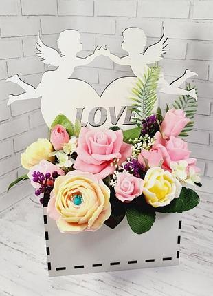 Букет мыльных цветов " love" . подарок для любимых .