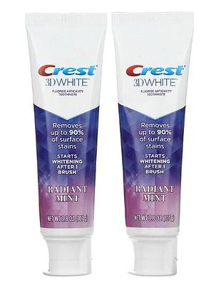 Crest, 3d white, фторовмісна зубна паста проти карієсу, сяйна м'ята, 2 шт. в пакованні