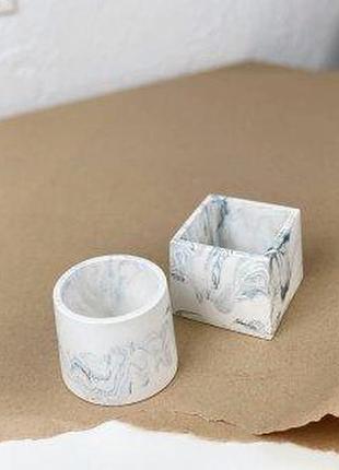 Гіпсові кашпо duo в техніці marble для кактусів і сукулентів, ємність для заливки свічок синій