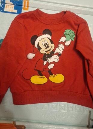 Кофта детская sinsey baby. размер 80. цвет красный, рисунок новогодний микки
