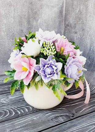 Букет ароматних мильних тюльпанів "ніжно-рожевий" у керамічної чаші