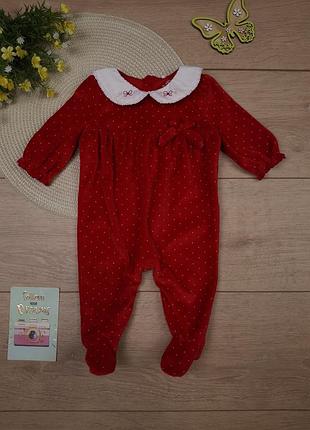 Велюровый красный человечек 0-3 мес next слип теплый для новорожденной девочки боди бодик
