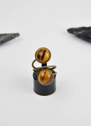 Двойные кольца с агатом, розовым кварцем, тигровым глазом, авантюрином, содалитом тигровый глаз арт. 7748