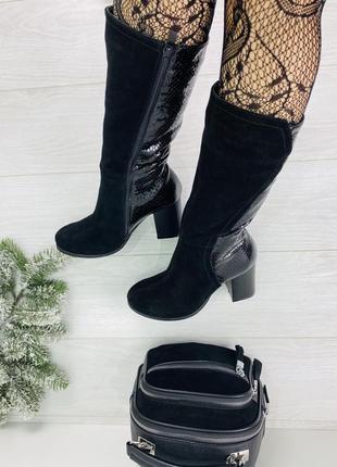 Женские полусапожки зара чёрные (зима кожа+замш натуральная)