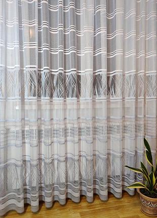 Тюль полоска серая жаккард, мрамор, гардины, шторы, горизонтальная полоска, высота: 2,80м