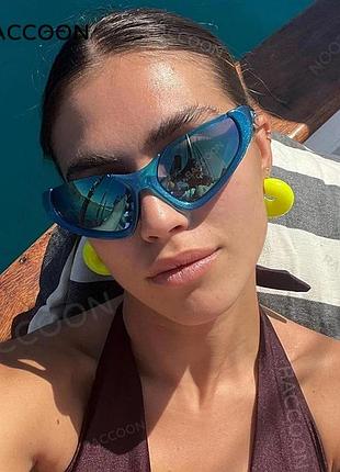 Спортивные очки цвет синие трендовые женские мужские солнцезащитные стильные y2k