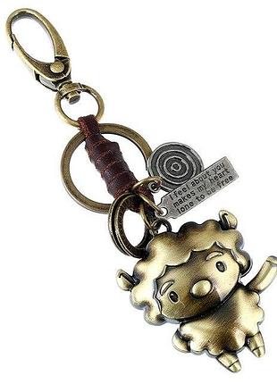 Брелок винтажный, металл + натуральная кожа