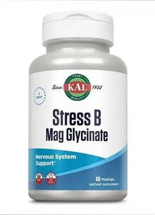 Stress b mag glycinate, kal, глицинат магния для стресса b, 60 вегетарианских капсул