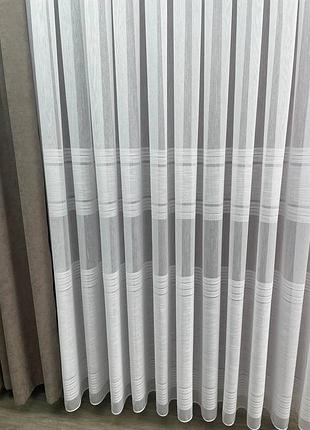 Тюль бамбук с белой полоской. тюль на бамбуковой основе с полосками
