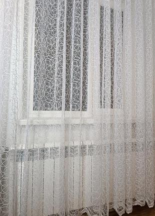 Тюль с вышивкой белая, гардина в зал, спальню, с кордовой нитью, висота 2,80м