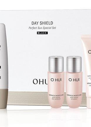 Сонцезахисний крем та основа під макіяж у наборі o hui day shield perfect sun black special set spf50+/pa+++