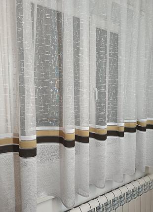 Кухонная тюль,коротка гардина на кухню с полоскою , тюль кухонная