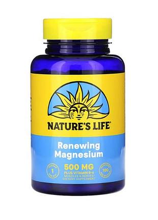 Renewing magnesium, nature's life, восстанавливающий магний для взрослых, 500 мг, 100 вегетарианских капсул