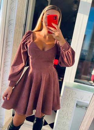 Распродажа 🏷 вельветовое праздничное платье бюстье с пышной юбкой и рукавами фонариками