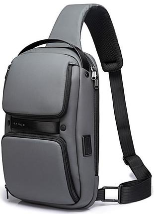Мужская сумка на грудь bange bg-7258 влагостойкая городская серая 9л