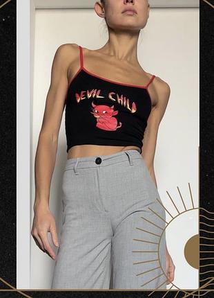 Топ чорний принт майка бретелі тренд маєчка коротка y2k asos