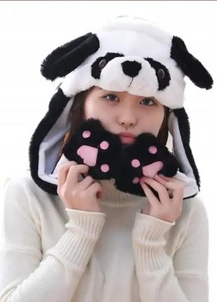 Шапка с двигательными ушами "панда" со светом
