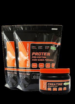 Набір на м'язову масу: "протеїн pro+" 4 кг протеіну + креатин(bioline). персик-маракуя
