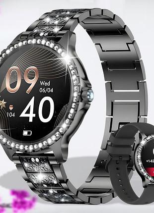 Смарт-годинник жіночий smart fitonme black для айфон та андроїд, розумний годинник для жінок з 2 ремінцями та тонометром