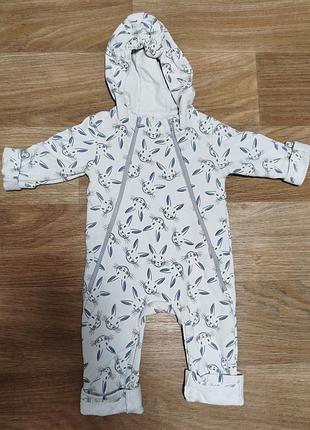 Комбинезон с капюшоном, размер 62 - зайчики, двойная молния