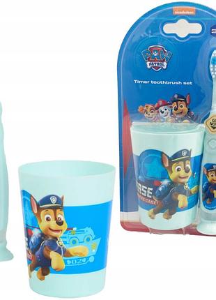 Дитяча зубна щітка з таймером і стаканчиком щенячий патруль (paw patrol)