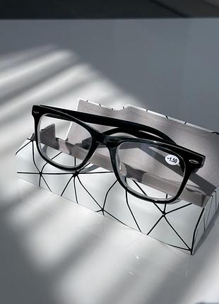 Очки для зрения, линзы от -0.5 до -4.0, пластиковая оправа, большие линзы, дужки на флекс-системе -4.0, черный