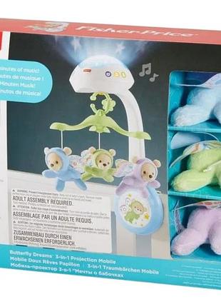 Музичний мобіль на ліжечко з проектором fisher price dreams 3в1 cdn41 сон метелика з пультом керування