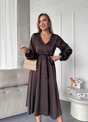 Женское платье-миди шоколад белая беж