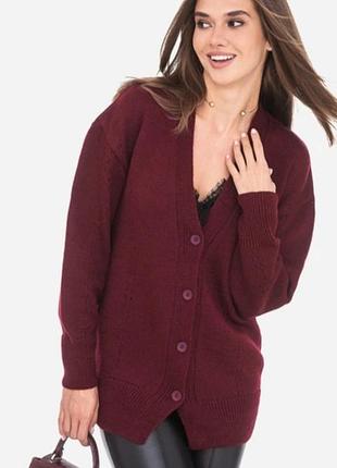 Вискозная вязаная бордовая кофта на пуговицах, xl