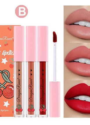 Тінт помада матова для губ dragon ranee набір 3 шт мікс в