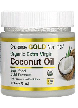 California gold nutrition, superfoods, органічна нерафінована кокосова олія першого холодного віджиму, 473 мл