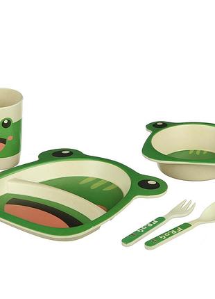 Набор детской посуды a-plus ecco 5 предметов (bf-559) бамбук "лягушка"