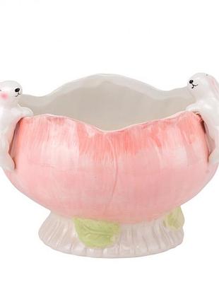 Блюдо глубокое «пасхальное настроение» для фруктов, конфет или выпечки, розовое, 23*15 см