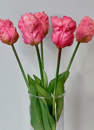 Тюльпаны искусственные латексные махровые букет 5 цветков розовый