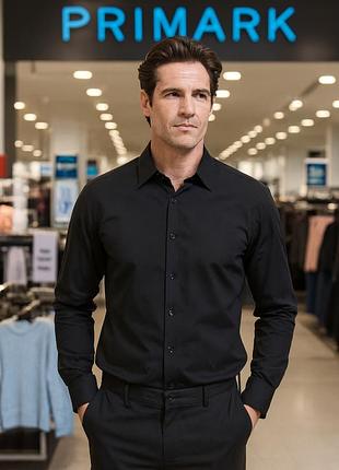 Рубашка мужская primark черная s- m полиэстер/хлопок