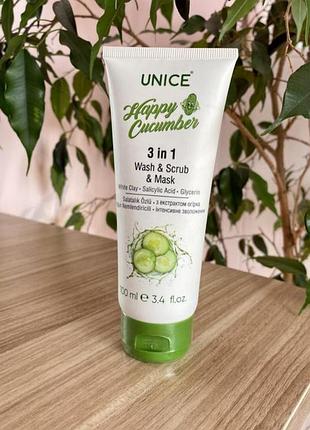 Средство для лица 3 в 1 з экстрактом огурца unice 3409041 100 мл юнайс скраб маска пилинг