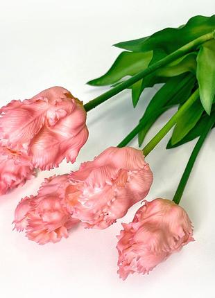 Тюльпаны искусственные латексные махровые букет 5 цветков светло-розовый