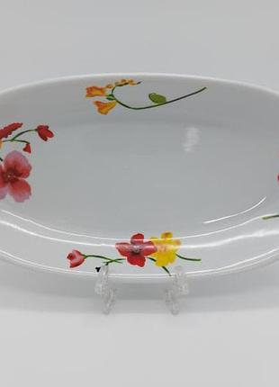 Блюдо глубокое овальное керамическое белое с рисунком вьюнок сервировочное тарелка для рыбы 36 * 18,5 cm h 5cm