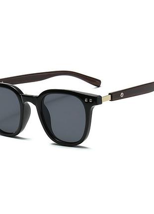 Солнцезащитные очки прямоугольные с деревянными дужками черные (a9628)