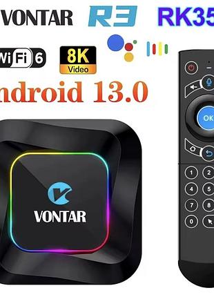 4/64 гб vontar r3 смарт тб приставка , wifi 6 та google voice android 13 8k з голосовим керуванням, чорний
