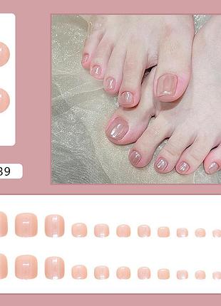 Накладні нігті для ніг педікюрні з клеєм f139 бежевий 24 шт (a9668)