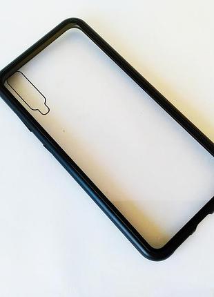Магнітний чохол для samsung a30s з загартованим склом з двох сторін чорний