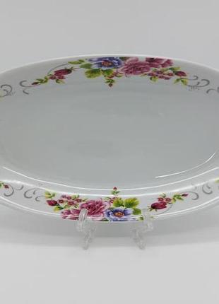 Блюдо глубокое овальное керамическое белое с рисунком венеция сервировочное тарелка для рыбы 36 * 18,5cm h 5cm