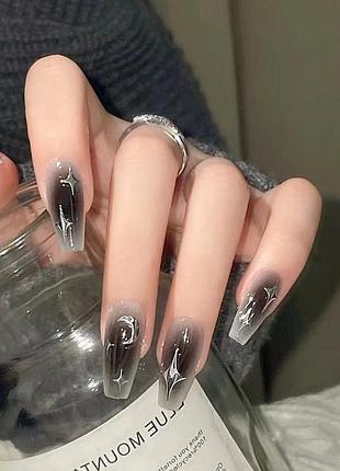 Накладні нігті з клеєм r722 чорно-срібний 24 шт (a9710)