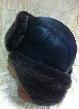 Мужская чёрная ушанка из натуральной серой овчины 55 56-57 57-58