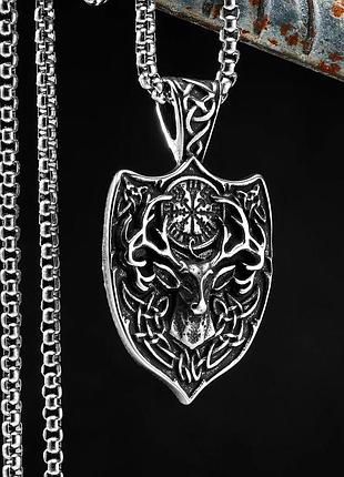 Кулон амулет олень с рогами с цепочкой , нержавеющая сталь