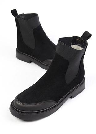 Зимові замшеві челсі жіночі чорні класичні