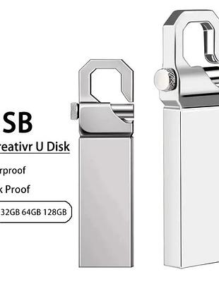 Флешка 128gb з карабіном usb 2.0 + подарунок перехідник до телефону з розʼємом type-c для смартфонів