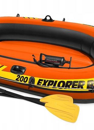 Двомісний надувний човен intex explorer pro 200 196×102×33 см, човен для риболовлі та відпочинку з веслами і насосом 3