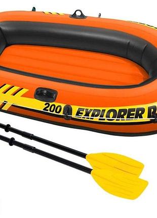 Двомісний надувний човен intex explorer pro 200 196×102×33 см, човен для риболовлі та відпочинку з веслами і насосом 5